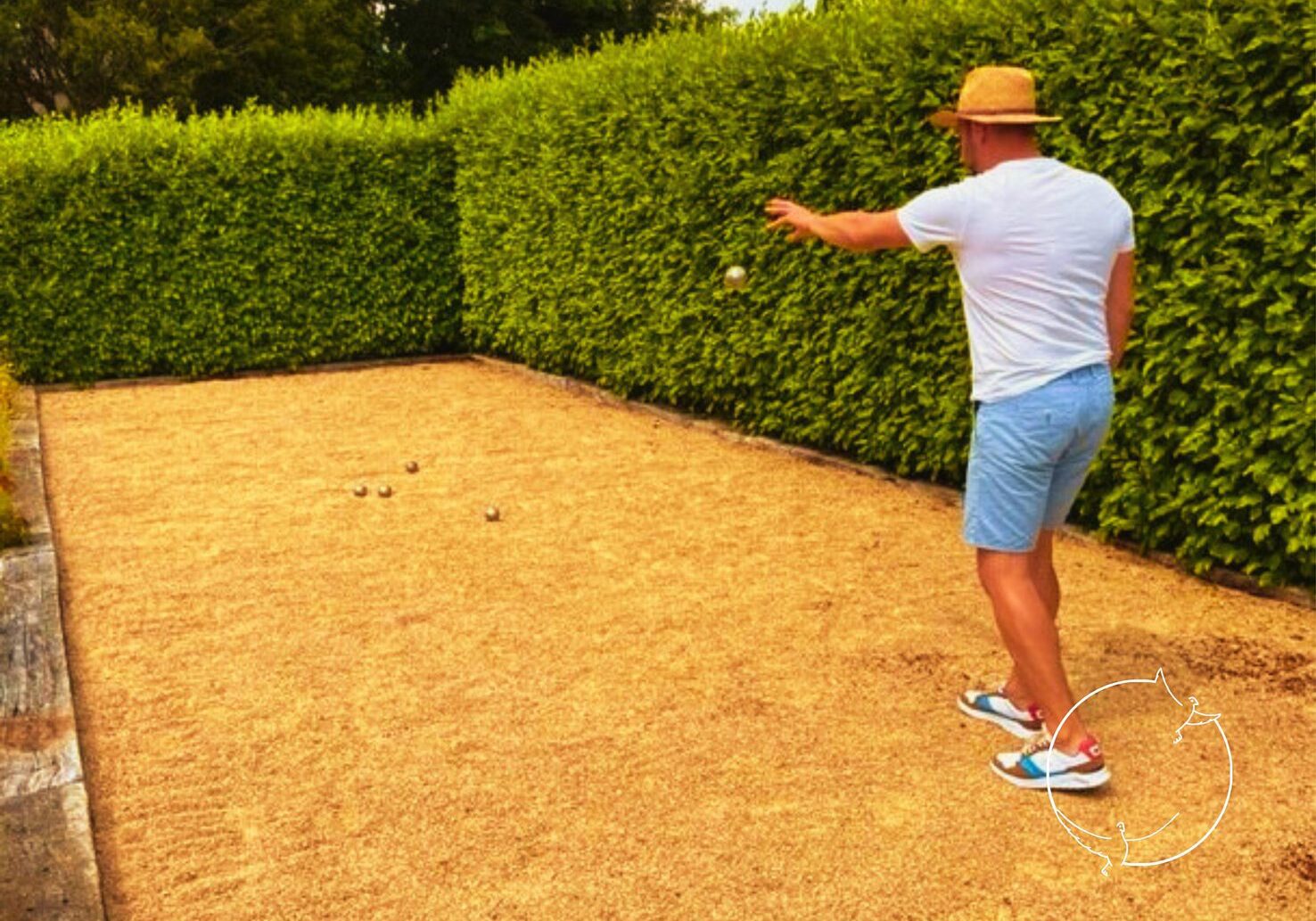 Holiday cottages to rent in brittany holiday cottage in brittany Dave is the owner of Kergudon and is playing petanque or Boules on the boules pitch surrounded by a beautiful green hedge