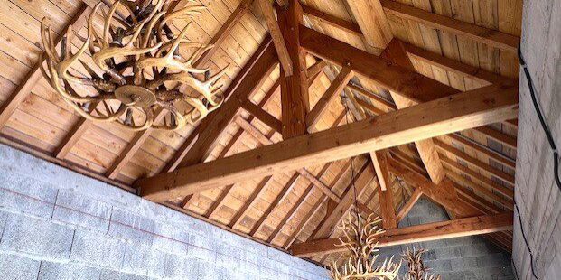 Pool house chandeliers hung Pool house chandeliers hung
