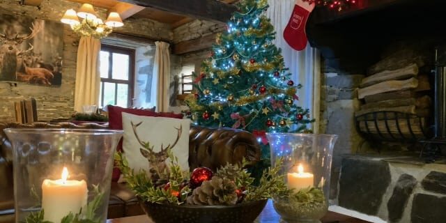 Priory lounge decorated for Christmas